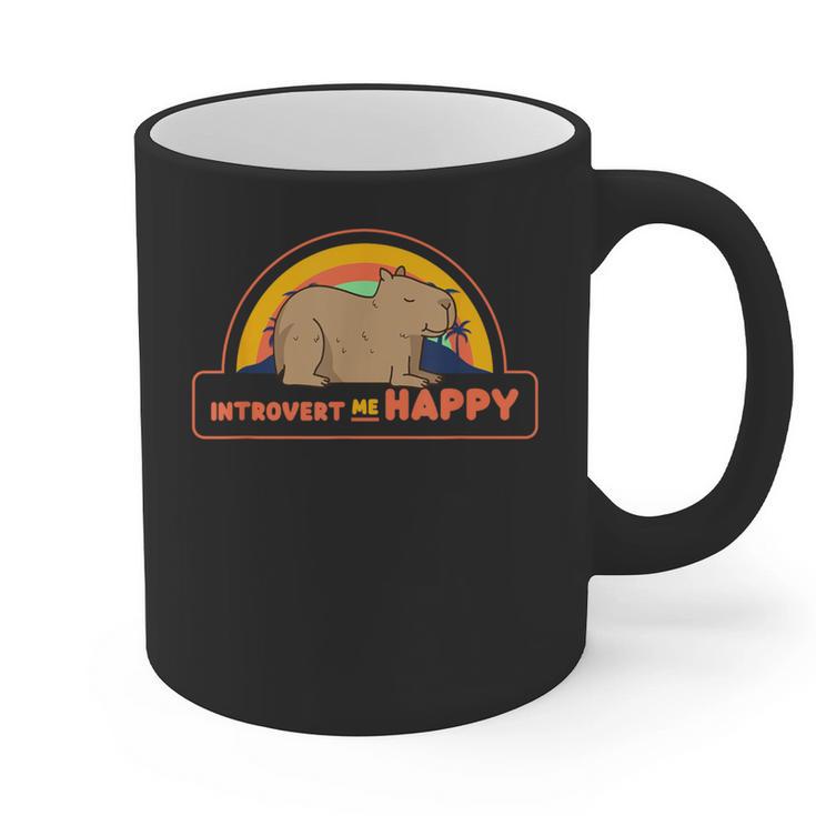 Introvert Me Happy Retro Sunset Capybara Tee Graphic Print Coffee Mug