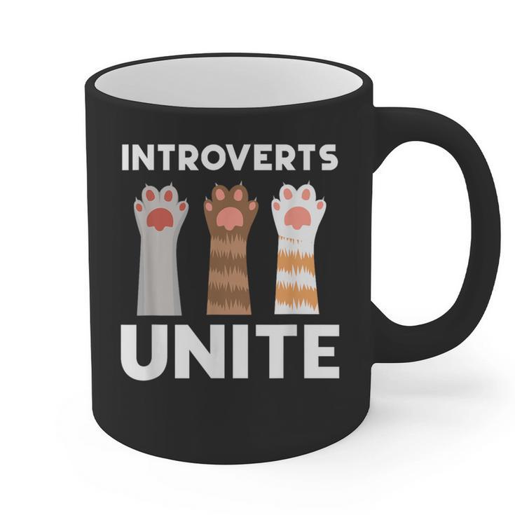 Introvert Unite Kitty Paws Raise Introverted Gathering Graphic Print Coffee Mug