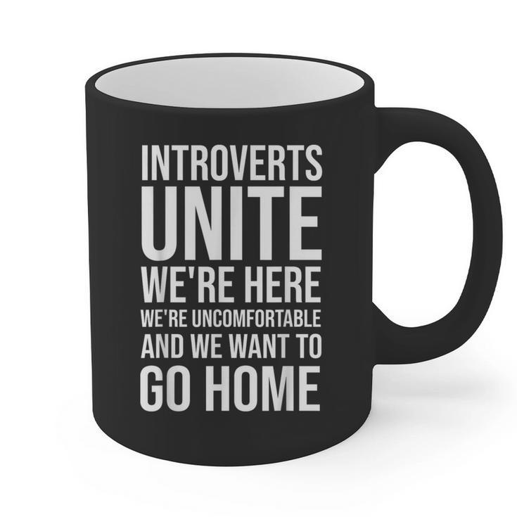 Introverts Unite We'Re Here We'Re Uncomfortable Graphic Print Coffee Mug Introverts Unite We'Re Here We'Re Uncomfortable Graphic Print Coffee Mug