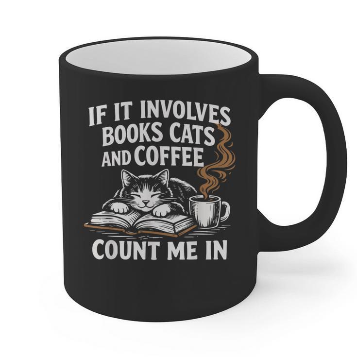 If It Involves Cats Books Coffee Introvert Pet Lover Graphic Print Coffee Mug