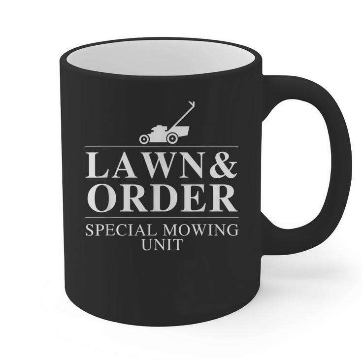 Lawn & Order Special Mowing Unit Dad Joke Graphic Print Coffee Mug