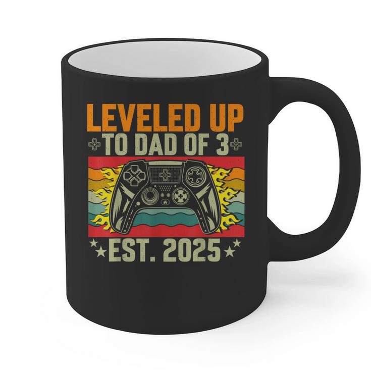 Leveled Up To Dad Of 3 Three Daddy Again 2025 Father's Day Graphic Print Coffee Mug