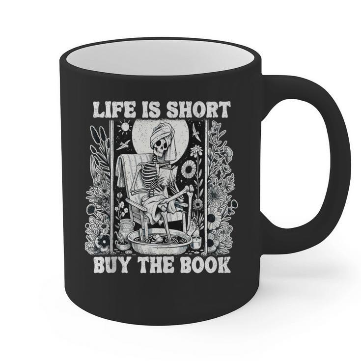 Life Is Short Buy The Book Introvert Skeleton Reading Graphic Print Coffee Mug