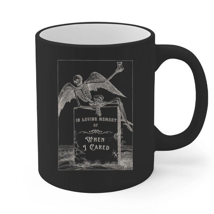 In Loving Memory Of When I Cared Skeleton Angel Tombstone Graphic Print Coffee Mug