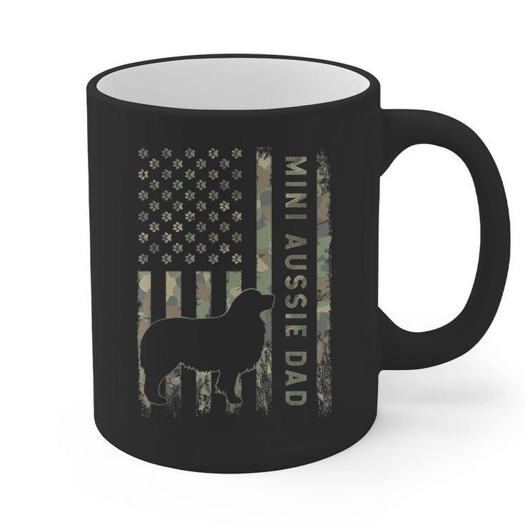 Mini Aussie Dad Australian Shepherd Dog Camo USA Flag Graphic Print Coffee Mug