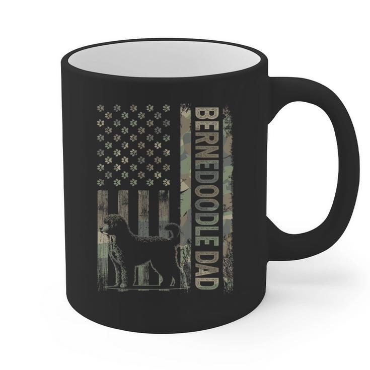 Mini Bernedoodle Dad Camo USA Flag DESIGN ON BACK Graphic Print Coffee Mug