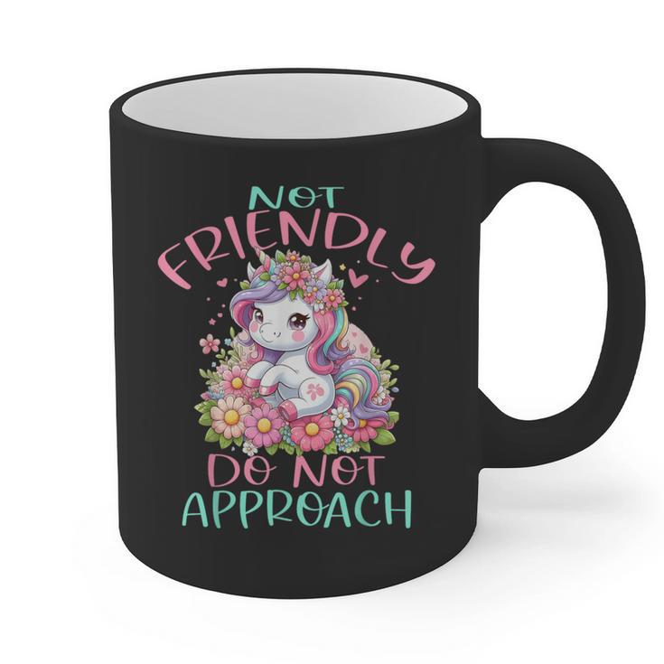 Not Friendly Do Not Approach Women & Girls Unicorn Cute Introvert & Humor Lovers For Women V-Neck Classic Fit Modern Short Sleeve Graphic Print Coffee Mug