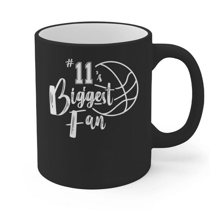 Number 11's Biggest Fan Shirt Basketball Player Mom Dad Graphic Print Coffee Mug
