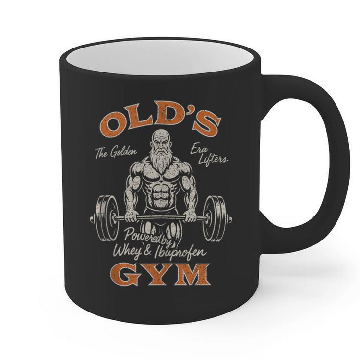 Old's Gym Logo Workout Dad Grandpa Weightlifting Old Men Gym Graphic Print Coffee Mug