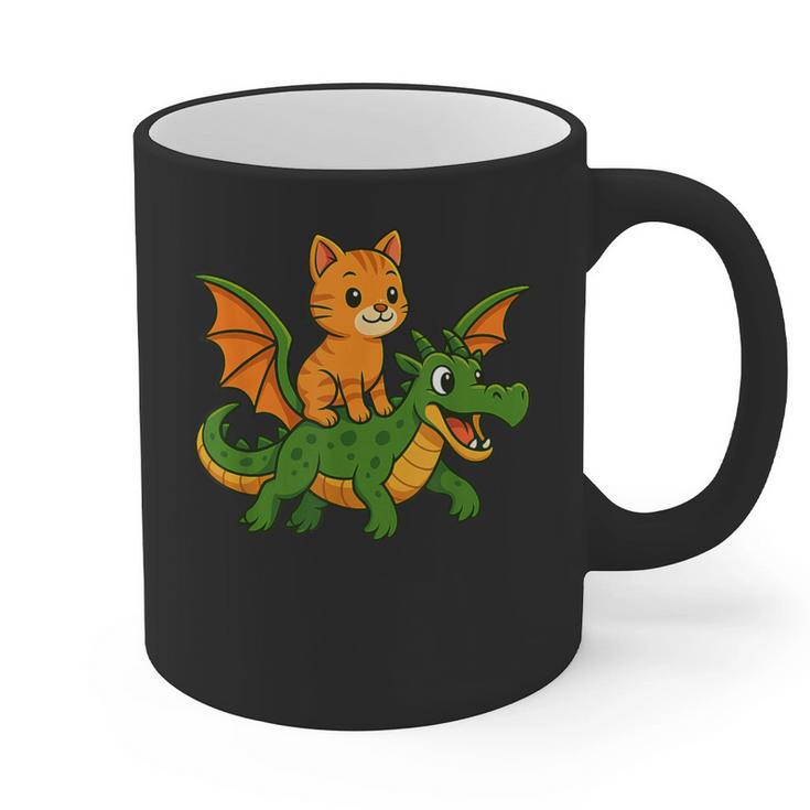 Orange Cat Dragon Riding Animal Lover Mom Dad Kids Graphic Print Coffee Mug