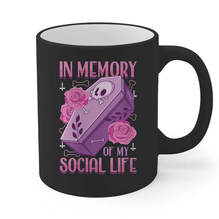 Pastel Goth In Memory Of My Social Life Coffin & Pink Roses Graphic Print Coffee Mug