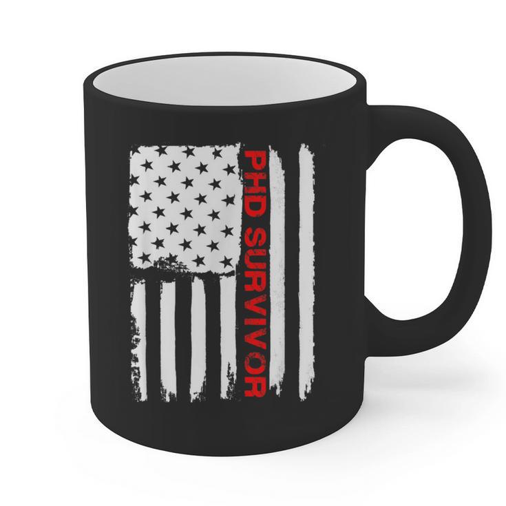 PhD Survivor Graduation American Flag Shirt Degree Tee Women Kids Men Graphic Print Coffee Mug