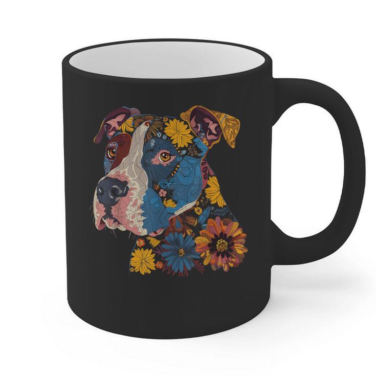 Pitbull Floral Dog Lover Vintage Flower Art Pitbull Mom Dad Graphic Print Coffee Mug