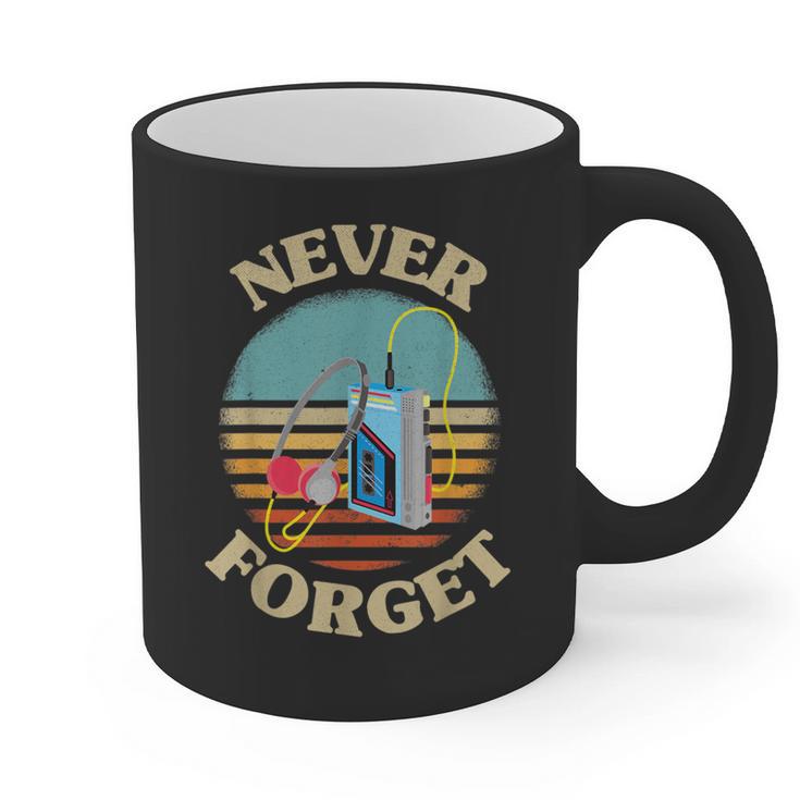 Retro Cassette Player Never Forget Nostalgia Vintage Graphic Print Coffee Mug