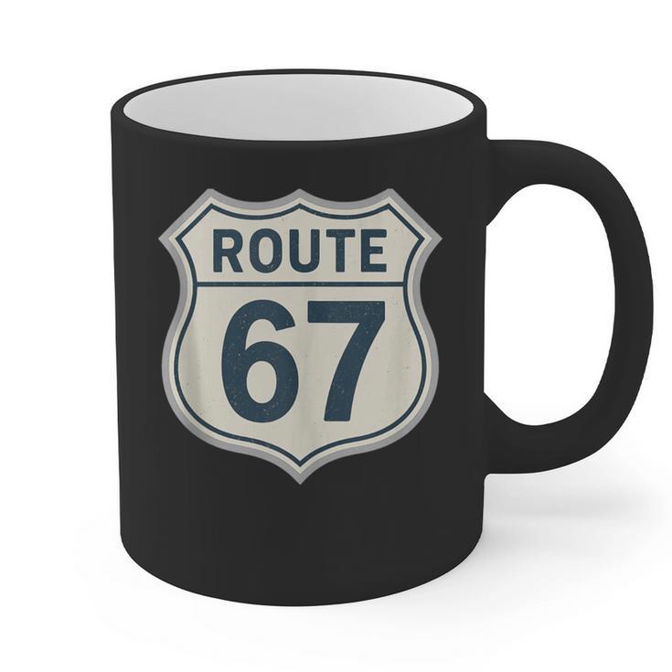 Retro Route 67 Highway Sign Vintage Road Nostalgia Graphic Print Coffee Mug