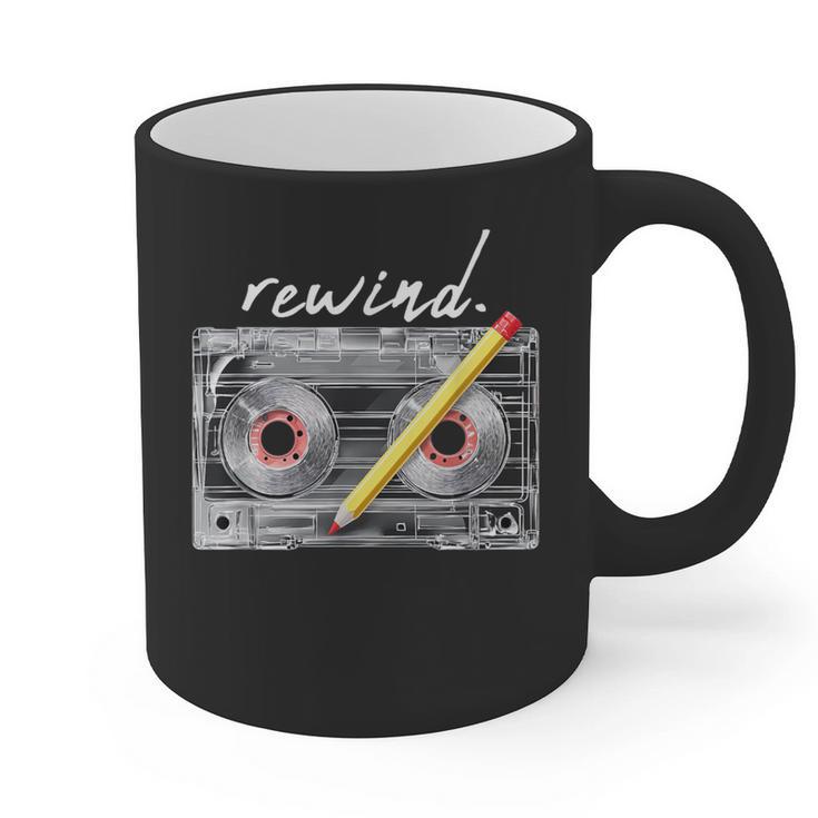 Rewind Cassette Tape Nostalgia 80s 90s Retro Music Lover Graphic Print Coffee Mug