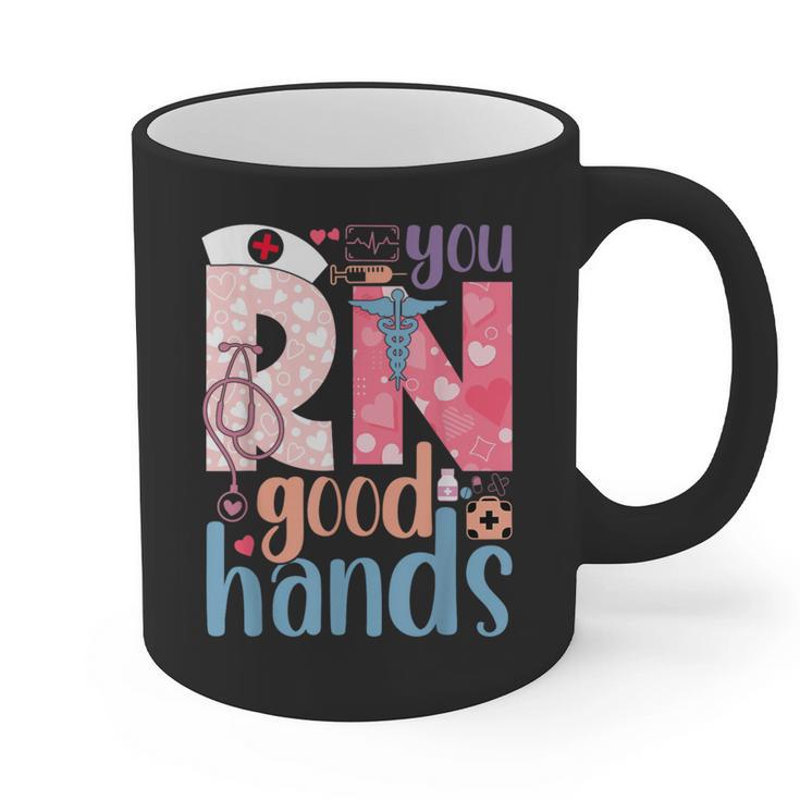 You RN Good Hands Cute Nurse Nursing Student Graduation Graphic Print Coffee Mug