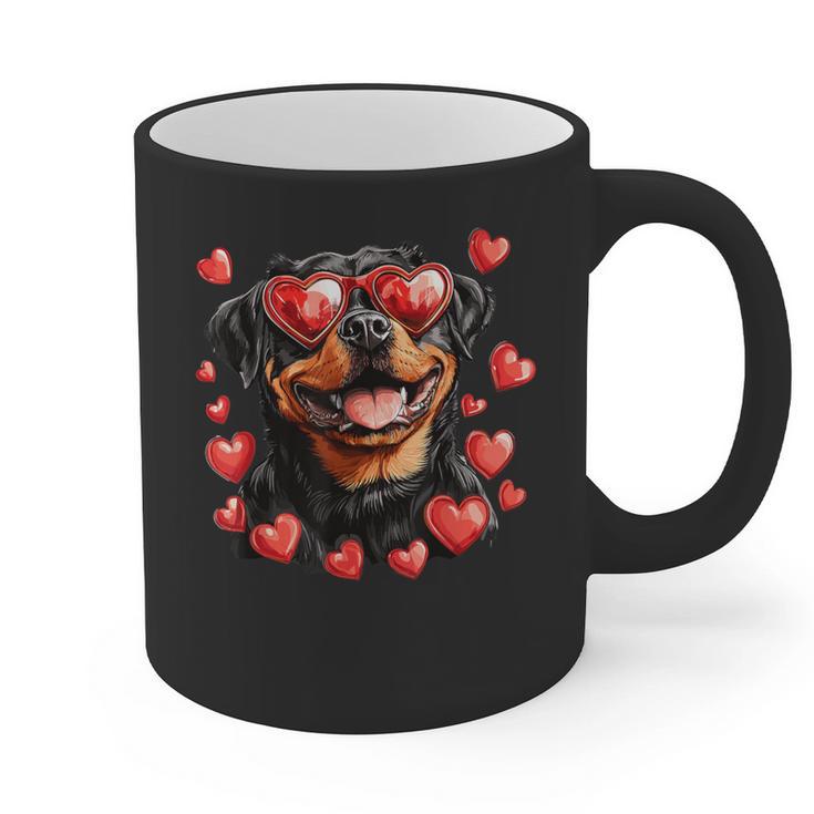 Rottweiler Heart Glasses Cute Rottie Dog Lover Mom Dad Kids Graphic Print Coffee Mug