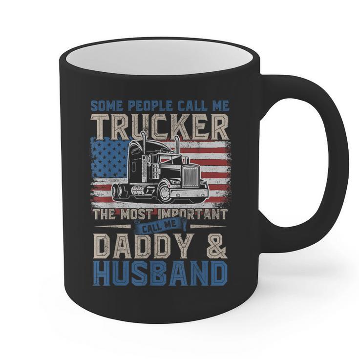 Semi Truck Driver Trucker Daddy Husband US American Flag Graphic Print Coffee Mug