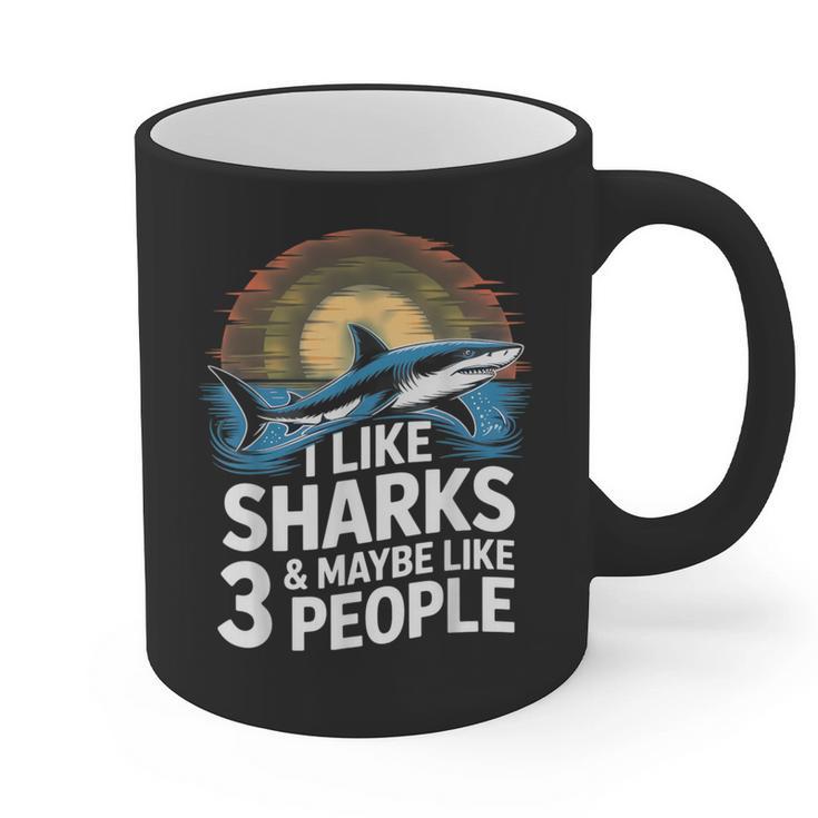 I Like Sharks & Maybe Like 3 People Humor Introverts Summer Graphic Print Coffee Mug