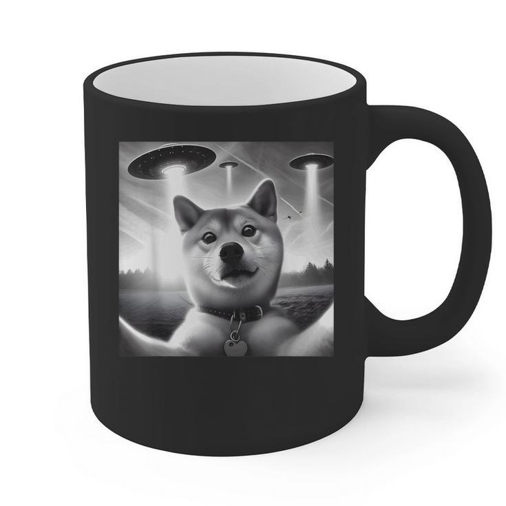 Shiba Inu Dog Dad Mom Graphic Selfie UFOs Weird Aliens Graphic Print Coffee Mug