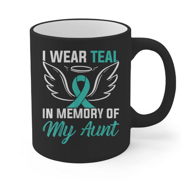 Teal In Memory Of My Aunt Ovary Ovarian Cancer Teal Ribbon Graphic Print Coffee Mug
