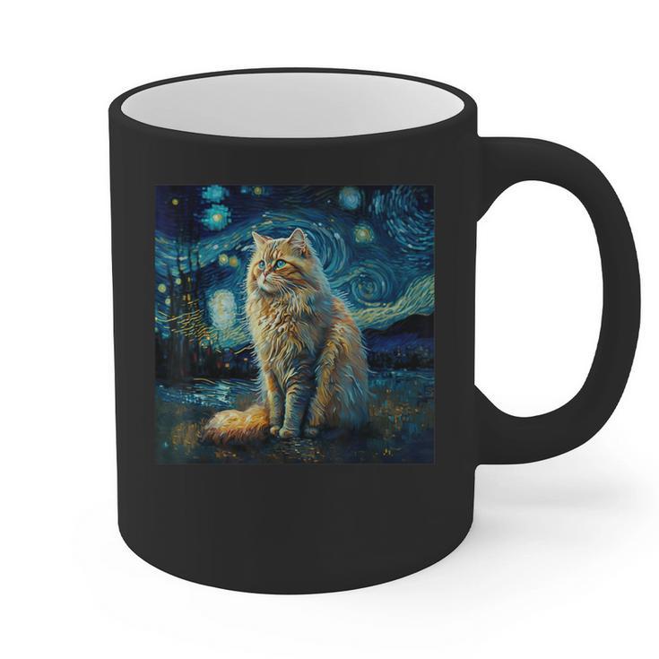 Van Gogh Starry Night Cat For Cat Lover Cat Mom And Cat Dad Graphic Print Coffee Mug