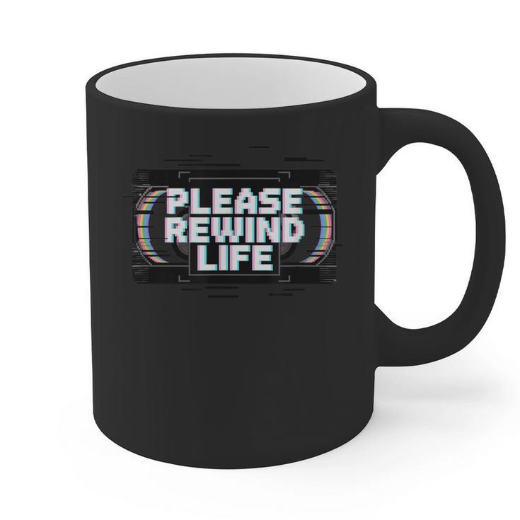 VHS Tape Rewind Glitch 90s Retro Nostalgia Please Rewind Graphic Print Coffee Mug