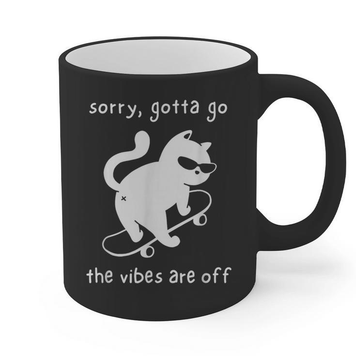 Vibes Are Off Cat Skateboard Introvert Sarcastic Humor Graphic Print Coffee Mug