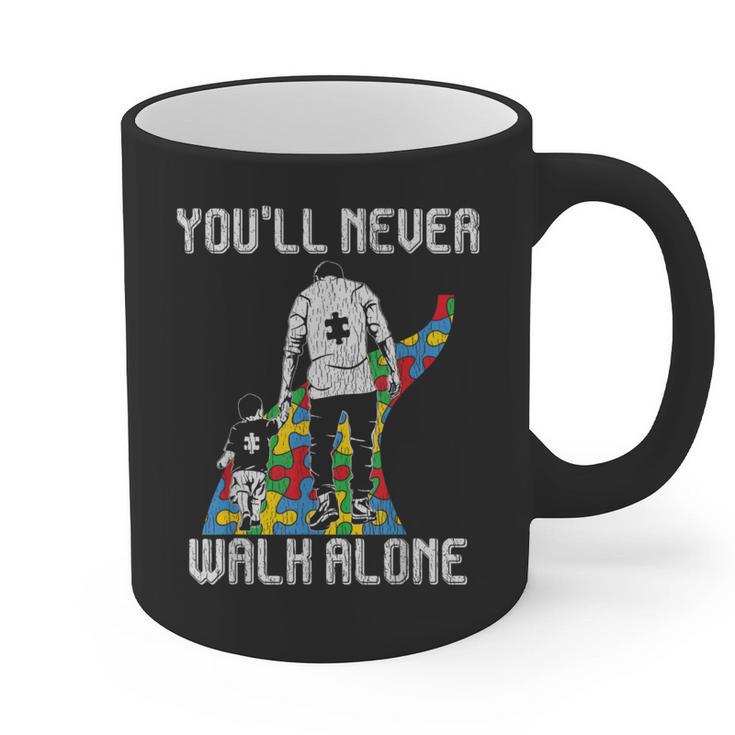 Vintage Father Son Family Autistic Kids Autism Awareness Dad Graphic Print Coffee Mug