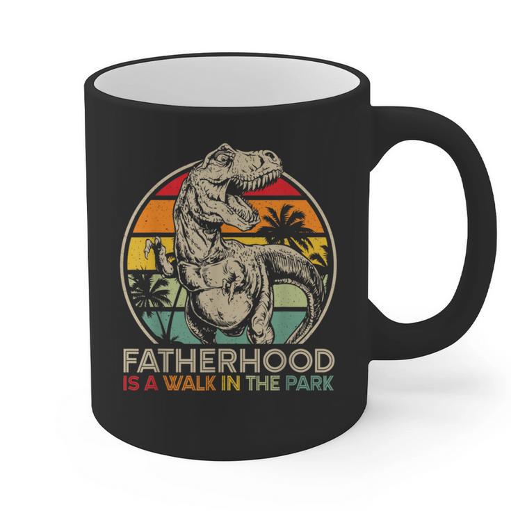 Vintage Fatherhood Is A Walk In The Park Dad T Rex Dinosaur Graphic Print Coffee Mug