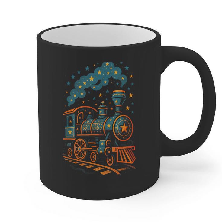 Vintage Locomotive Nostalgia Railroad Stars Graphic Print Coffee Mug