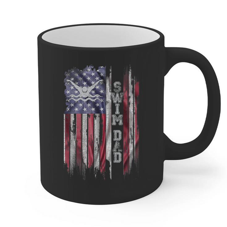 Vintage USA Flag Proud Swimming Dad Swim Swimmer Silhouette Graphic Print Coffee Mug