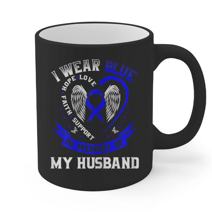 I Wear Blue In Memory Of My Husband Colon Cancer Awareness Graphic Print Coffee Mug