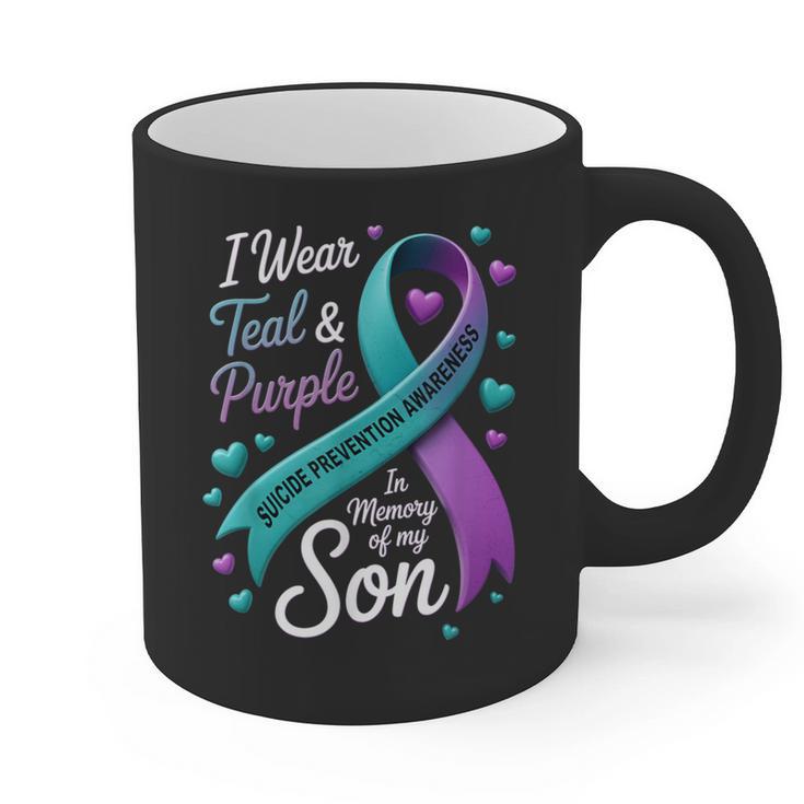 I Wear Teal And Purple In Memory My Son Suicide Prevention Graphic Print Coffee Mug