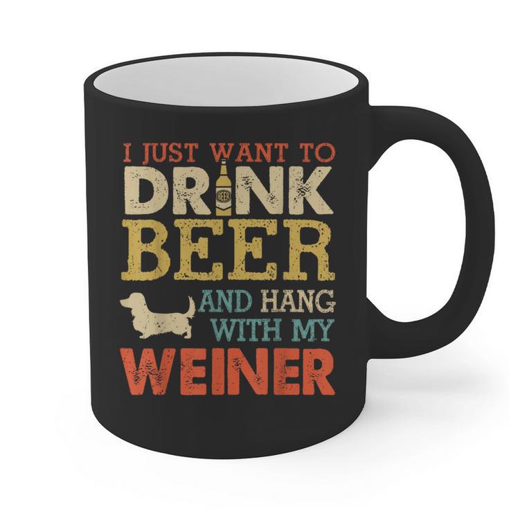 Weiner Dachshund Dad Drink Beer Hang With Dog Vintage Graphic Print Coffee Mug