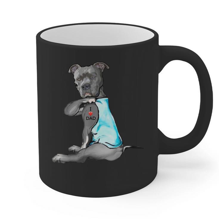 Women Dog Pitbull I Love Dad Tattoo Graphic Print Coffee Mug Women Dog Pitbull I Love Dad Tattoo Graphic Print Coffee Mug