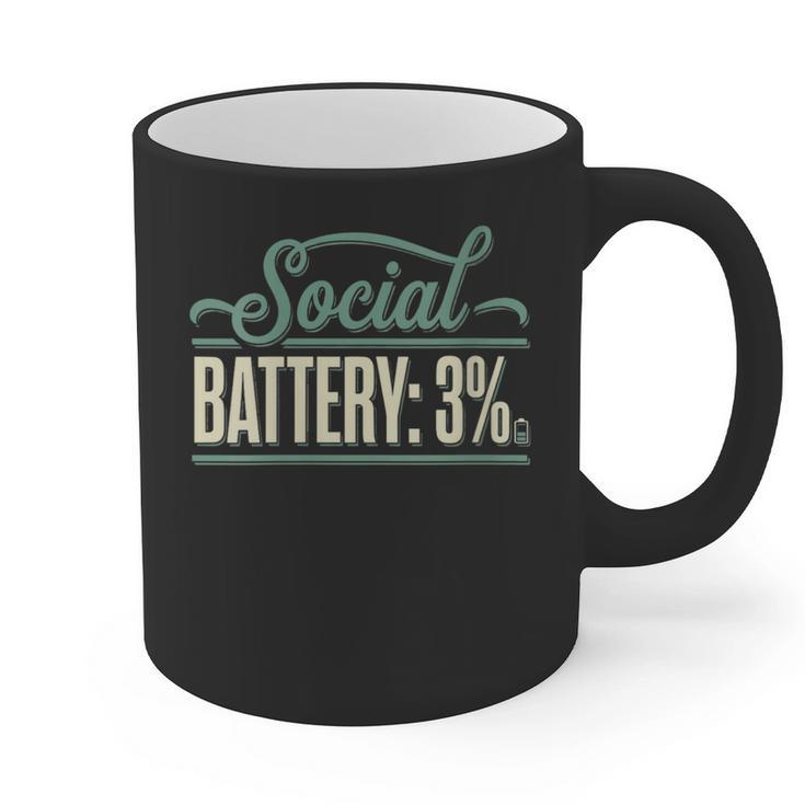 Women's Social Battery 3 Introvert Sarcasm Graphic Print Coffee Mug