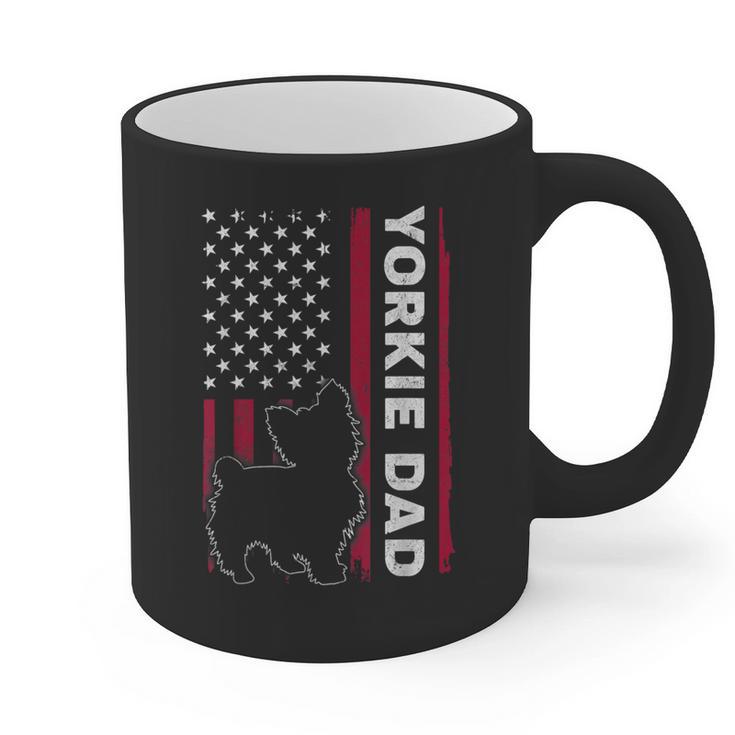 Yorkie Dog Vintage US American Flag Yorkie Dad Fathers Day Graphic Print Coffee Mug
