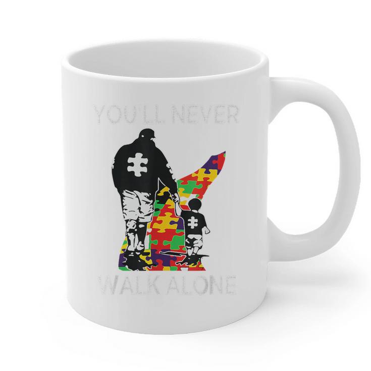 Autism Dad Support Alone Puzzle You'Ll Never Walk Premium Tri-Blend Graphic Print Coffee Mug