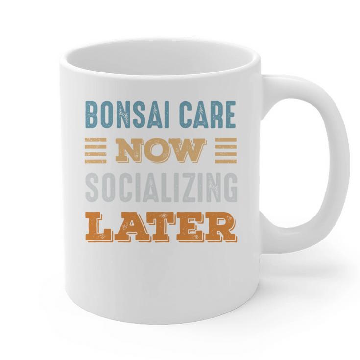 Bonsai Care Now Minimal Socializing Introvert Vintage Graphic Print Coffee Mug