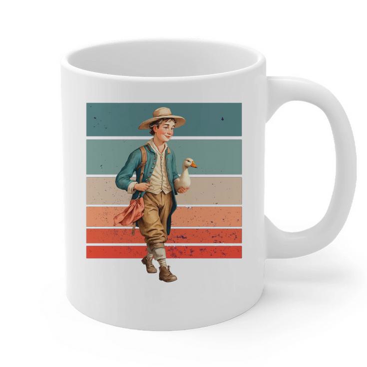 Boy Goose Vintage Rural Pastoral Charm Nostalgia Simple Life Graphic Print Coffee Mug