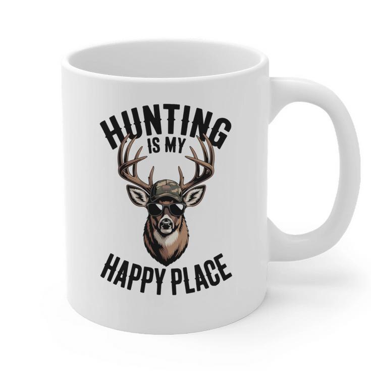 Camo Deer Hunting Is My Happy Place Dad Hunter Graphic Print Coffee Mug