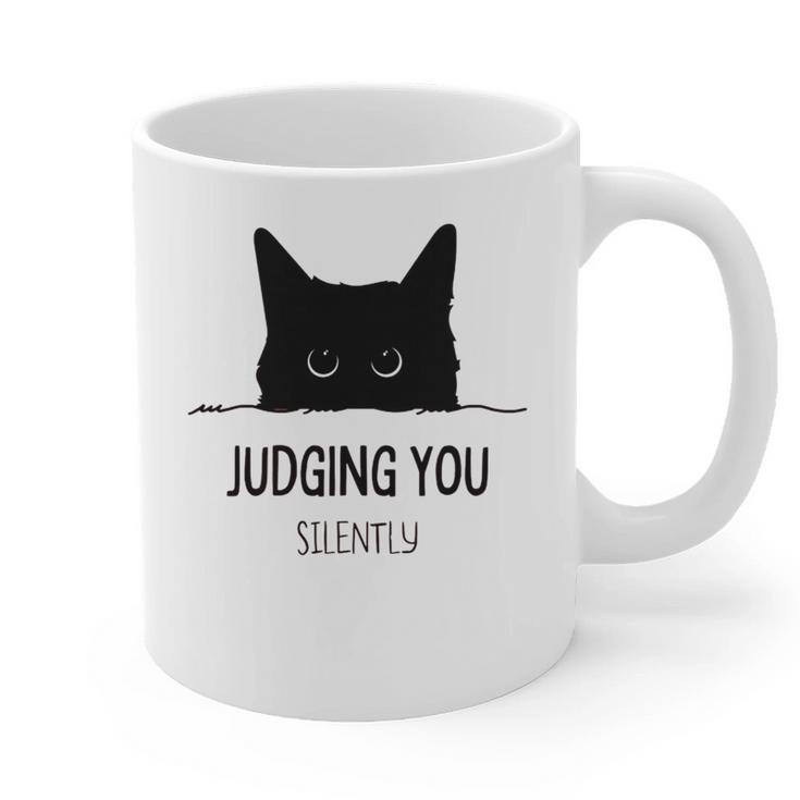 Cat Judging You Silently  Cat Mom Dad Premium Tri-Blend Graphic Print Coffee Mug