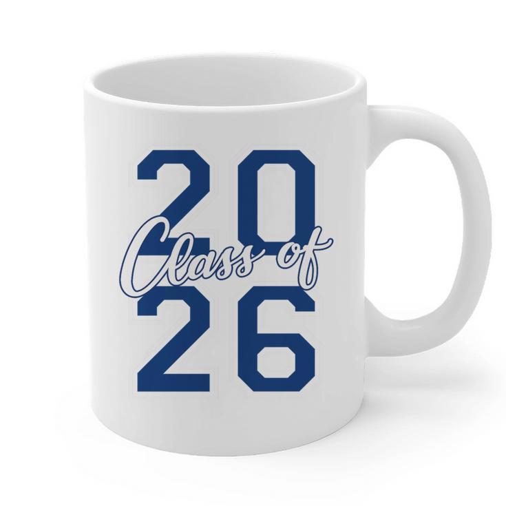 Class Of 2026 Graduation Varsity Navy Blue Letters Premium Tri-Blend Graphic Print Coffee Mug