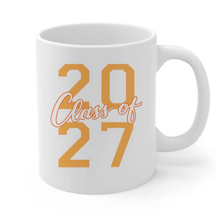 Class Of 2027 Graduation Varsity Orange On The Back Premium Tri-Blend Graphic Print Coffee Mug