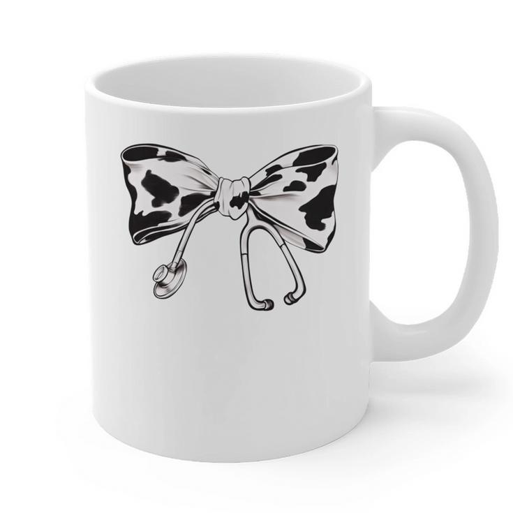 Cow Print Bow And Stethoscope Nurse RN Graduation Coquette Graphic Print Coffee Mug