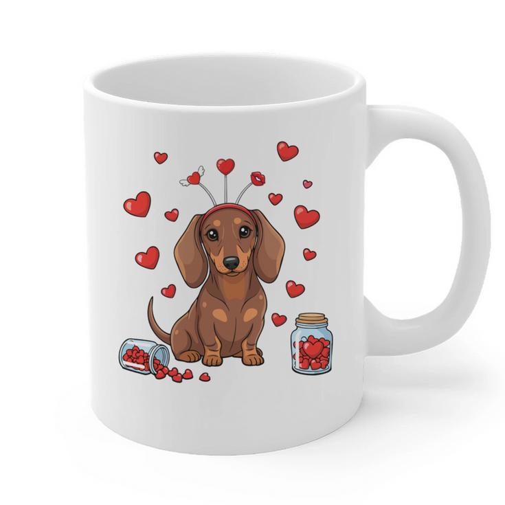 Cute Dachshund Valentine's Day Heart Love Dog Mom Dog Dad Graphic Print Coffee Mug