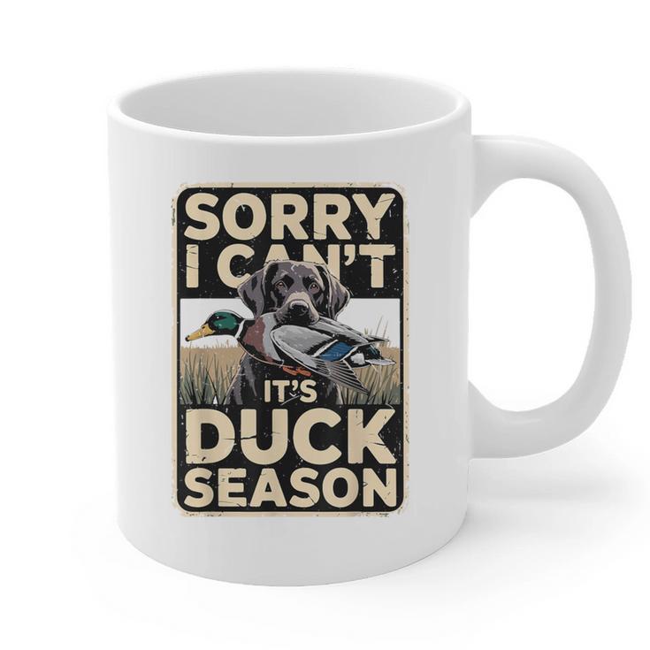 Duck Hunting Dog Sorry I Cant Its Duck Season Dad Joke Graphic Print Coffee Mug