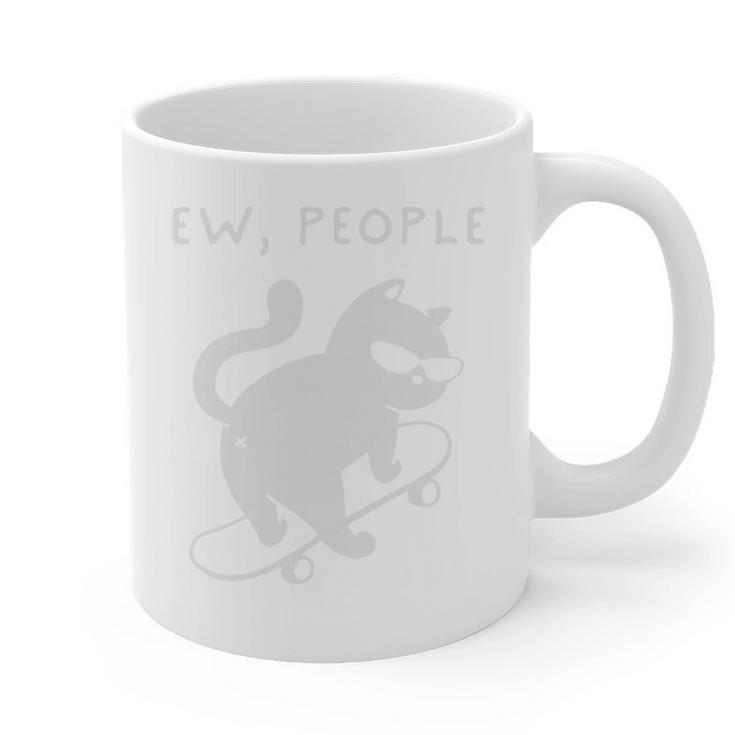 Ew People Cat Skateboard Introvert Sarcastic Humor Graphic Print Coffee Mug